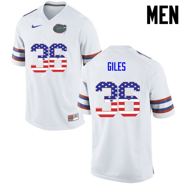 Florida Gators Men #36 Eddie Giles College Football USA Flag Fashion White